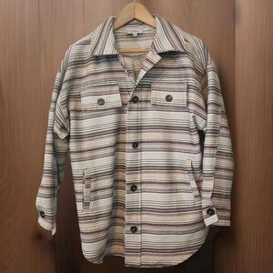 Polagram Shirt Jacket Women's Size M Stripe Boho‎ Shacket Anthro Oversized